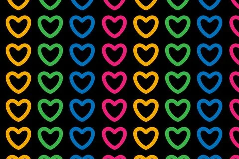 Multicolored hearts. Pattern on a black background. Vector illustration Stock Illustration