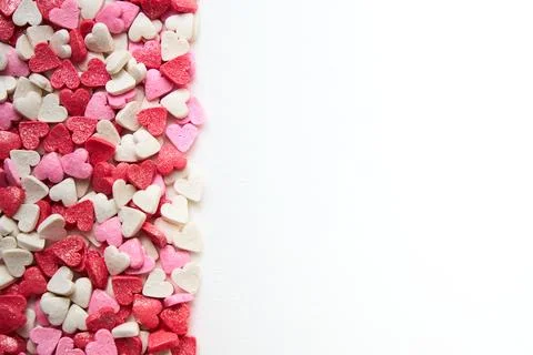 Multicolored hearts on a white background Stock Photos