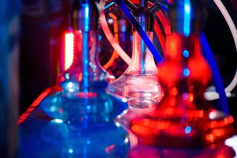 Multicolored hookah in the restaurant. Hookah elements on the background of the Foto stock