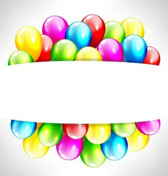 Multicolored inflatable balloons with frame on grayscale Stock Illustration