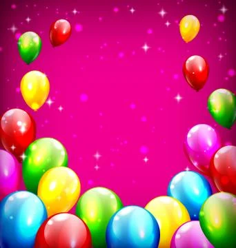 Multicolored inflatable celebration balloons like frame on viole Stock Illustration
