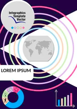 Multicolored infographic vector template with geography elements, world map Illustrazione stock