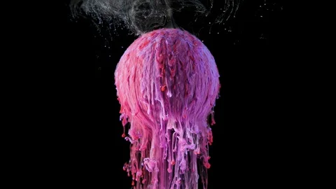 Multicolored ink paint slowly flows from the ball Video stock 104144246