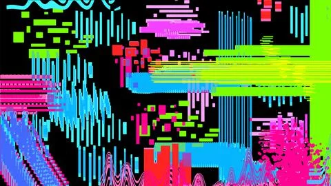 Multicolored interference device with Glitch effect on black background.  Stock Illustration