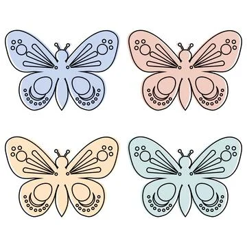 Multicolored isolated butterflies on a white background, vector illustration Stock Illustration
