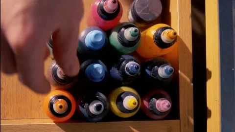 Multicolored jars with airbrush paint 스톡 동영상 84779648