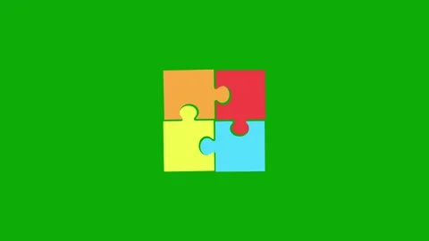Multicolored Jigsaw Interlocking Puzzle Pieces Animation on Green Background Stock Footage 284880901
