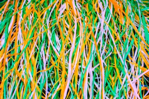 Multicolored knotted lace of thread. Abstract background color Stock Photos