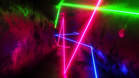 Multicolored lasers moving in a rectangular tunnel. Infinitely looped animation Video stock 220070998