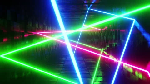 Multicolored lasers moving in a rectangular tunnel. Infinitely looped animation Stock Footage 220071134