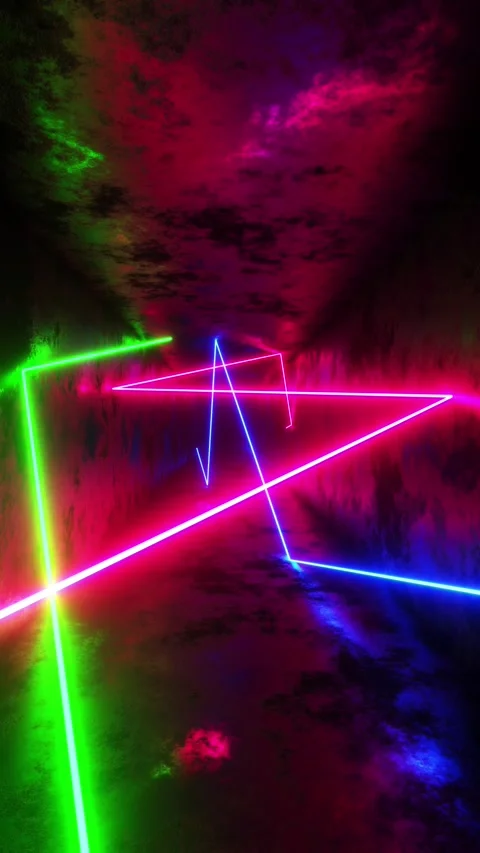 Multicolored lasers moving in a rectangular tunnel. Vertical looped video Stock Footage 226371950