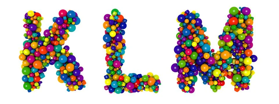 Multicolored letters K L M. Funny 3D illustration. Glossy multicolored Stock Illustration