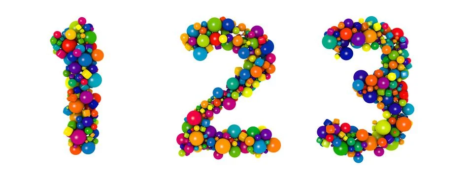Multicolored letters number 1 2 3. Funny 3D illustration. Glossy multicolored Stock Illustration