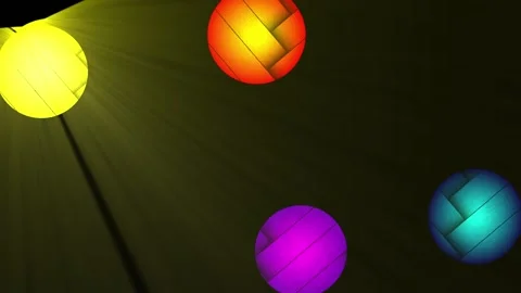 Multicolored light balls on a dark background move across the parquet Stock Footage 139741144