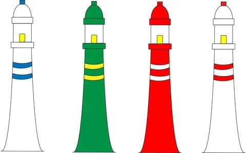 Multicolored Lighthouses in a Vector Format Stock Illustration