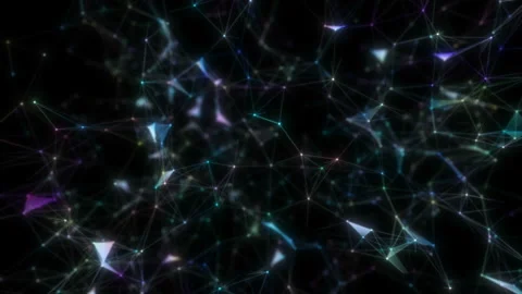 Multicolored lines and segments appear from the black background. Plexus style Stock Footage 115697594