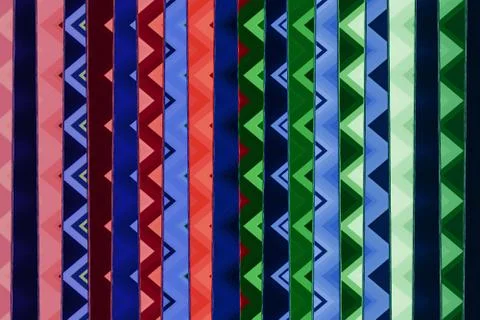 Multicolored lines with zig zag pattern inside, abstract background Illustrazione stock