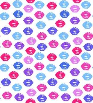 Multicolored lips seamless pattern on white background. Stock Illustration