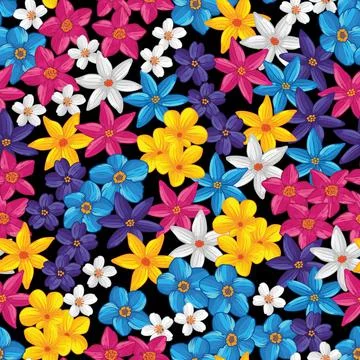 Multicolored little flowers seamless vector pattern. Stock Illustration