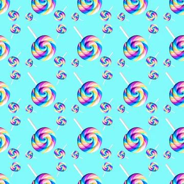 Multicolored Lollipops pattern on a blue background Stock Photos
