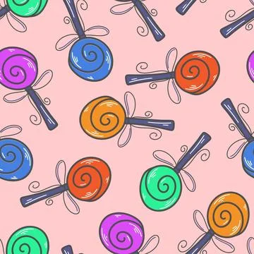 Multicolored lollipops seamless pattern vector illustration 库存插图