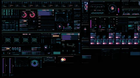 Multicolored looped futuristic interface. Word Hacking over data processing Video stock 149028604