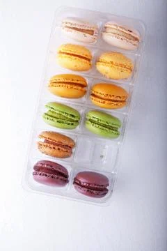 Multicolored Macarons in Box Stock Photos