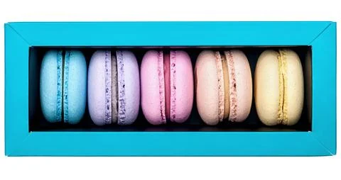 Multicolored macaroon in box top view Stock Photos