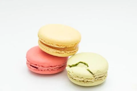 Multicolored macaroon in white table Stock Photos