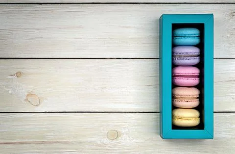 Multicolored macaroons in gift box Stock Photos