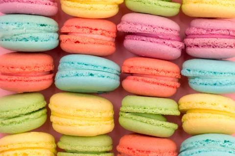 Multicolored macaroons. The view from the top. Stock Photos