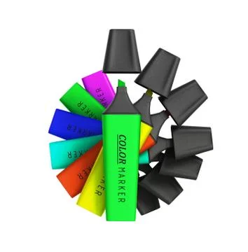 Multicolored markers 3d render isolated on a white background 스톡 일러스트