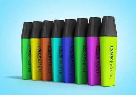Multicolored markers 3d render isolated on a gradient background 스톡 일러스트