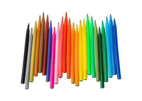 Multicolored markers or felt-tip pens Stock Photos