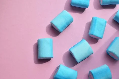 Multicolored marshmallows. Background or texture of blue and pink marshmall.. Stock Photos