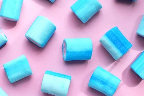 Multicolored marshmallows. Background or texture of blue and pink marshmall.. Stock Photos