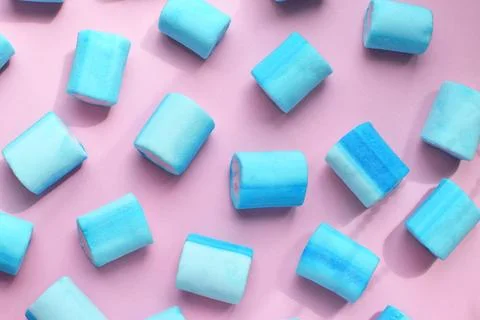 Multicolored marshmallows. Background or texture of blue and pink marshmall.. Stock Photos
