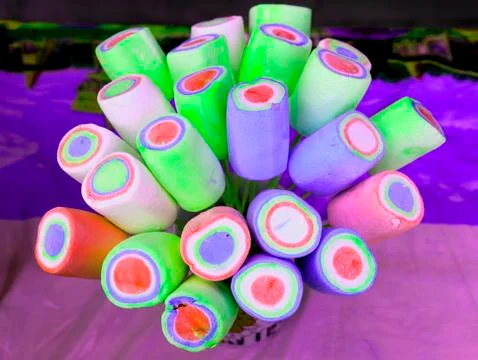 Multicolored marshmallows Stock Photos