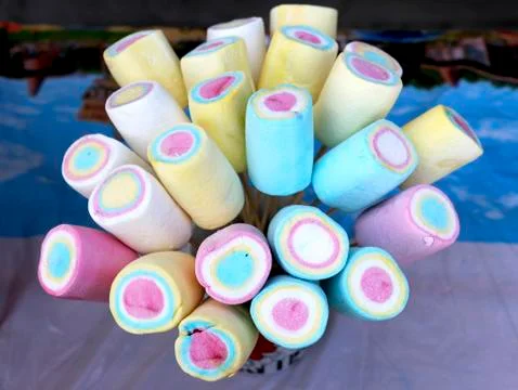 Multicolored marshmallows Stock Photos