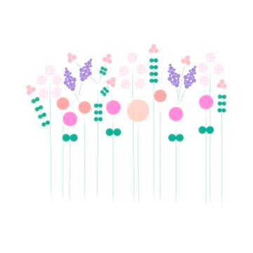 Multicolored meadow flowers on a white background. Geometric flowers. Botanical Illustrazione stock