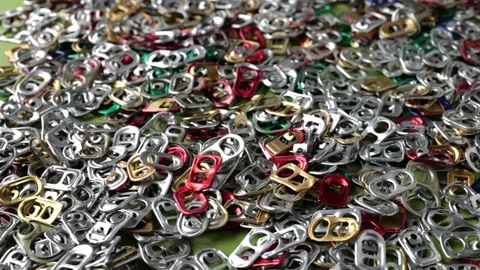 Multicolored Metal pull ring of can. Recycling concept Stock Footage 153213794