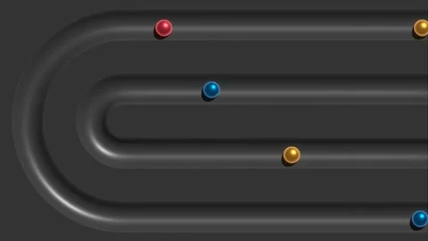 Multicolored metallic shiny balls roll through dark gray matte labyrinth Stock Footage 253334516