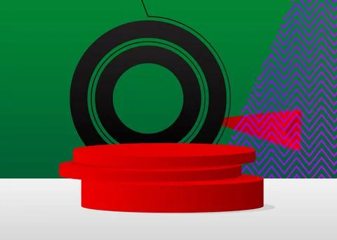 Multicolored mockup product display. Vector cylinder pedestal podium. Stage.. Stock Illustration