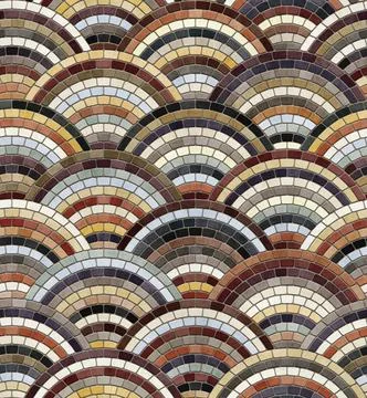 Multicolored mosaic with concentric arched lines. Seamless repeating pattern. Illustrazione stock