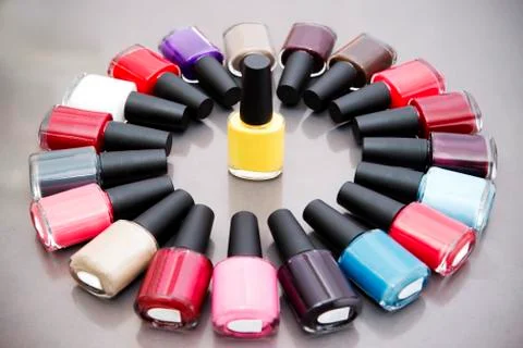 Multicolored nail polish Stock Photos