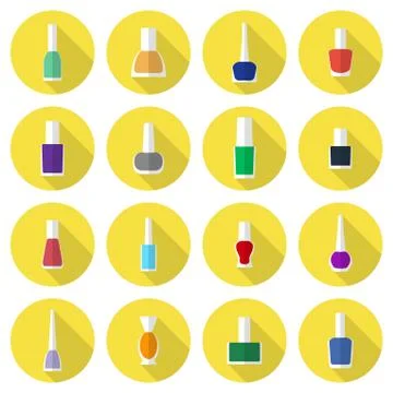 Multicolored nail polishes flat vector icon set Illustrazione stock