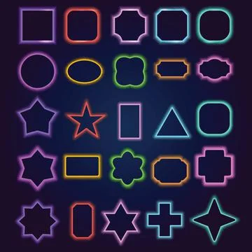 Multicolored neon border frames set Stock Illustration