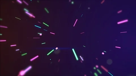 Multicolored neon glowing rays in tunnel motion with translucent bokeh particles Stock Footage 123178562