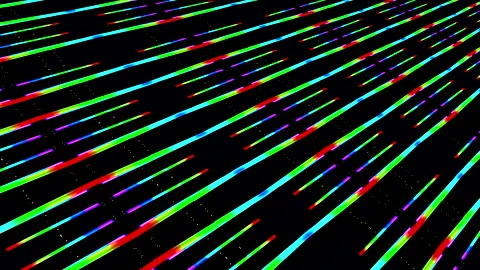 Multicolored neon light, colour changing parallel lines moving into infinity Stock Footage 296455597