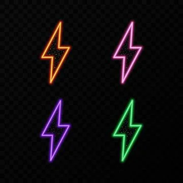 Multicolored neon lightning with glitter Stock Illustration